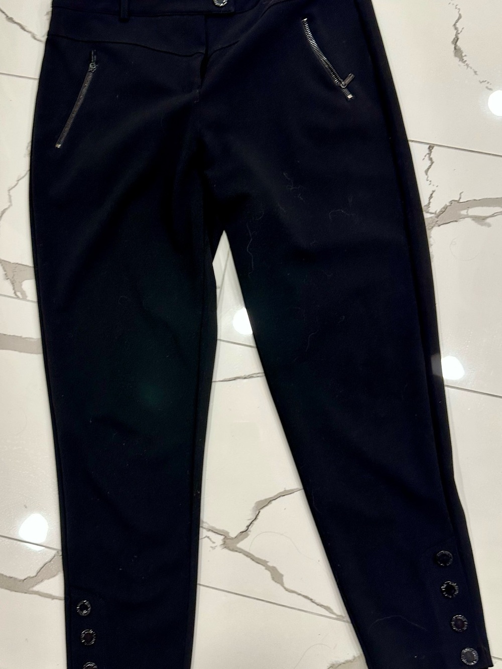 Karl Lagerfeld Black Straight-Leg Pants with Ankle Button Detail